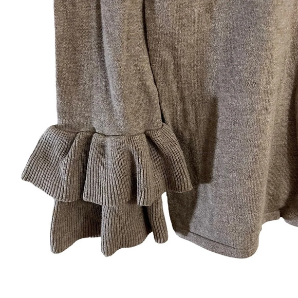 Chicos Beige Brown Knit Top 2 Ruffled Bell Sleeves Pullover Round Neck Neutral - Picture 3 of 5